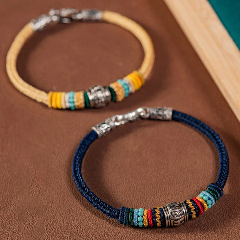 Buddha Stones Handmade 925 Sterling Silver Tibetan Om Mani Padme Hum Purity Braided Bracelet