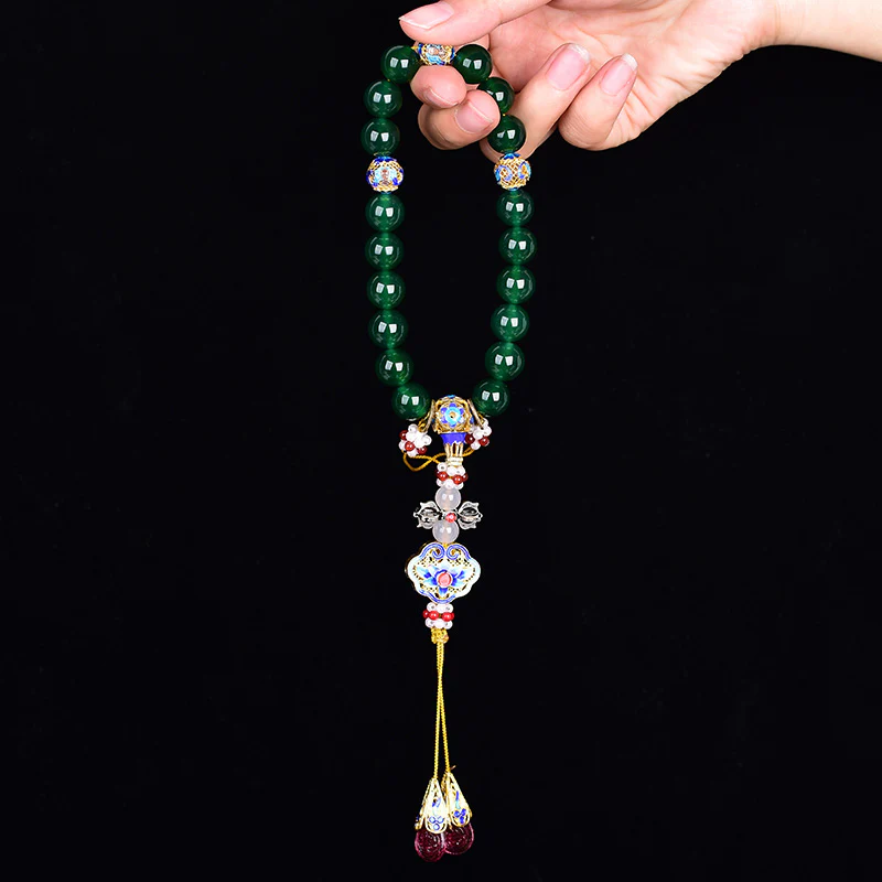Buddha Stones Natural Green Agate Wrist Mala Success Charm Pocket Mala Car Decoration