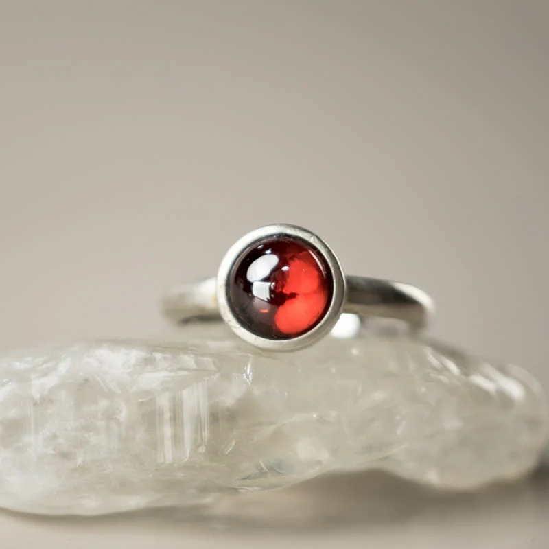 Buddha Stones Natural 925 Sterling Silver Garnet Adjustable Protection Ring