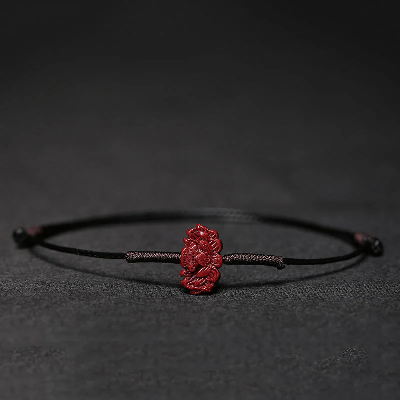 Buddha Stones Handmade Plum Blossom Four Leaf Clover PiXiu Lotus Koi Fish Cinnabar Blessing Braid Bracelet