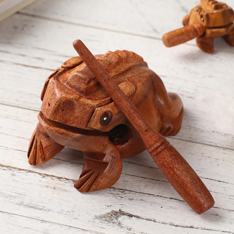 Buddha Stones Handcrafted FengShui Wealth Luck Frog Mini Wooden Croaking Frog Guiro Decoration