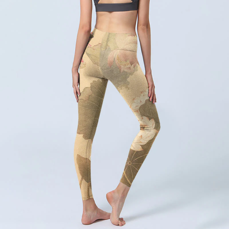 Buddha Stones Lotus Flowers Leaves Print Gym Leggings Women's Yoga Pants