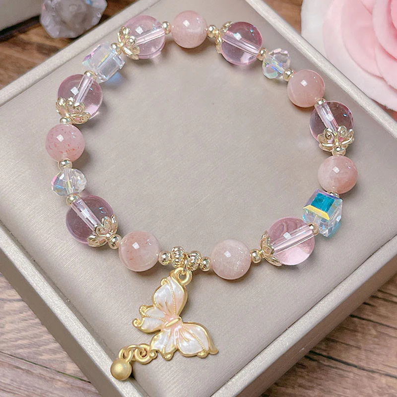 Buddha Stones Natural Amethyst Sun Stone Butterfly Peace Bracelet