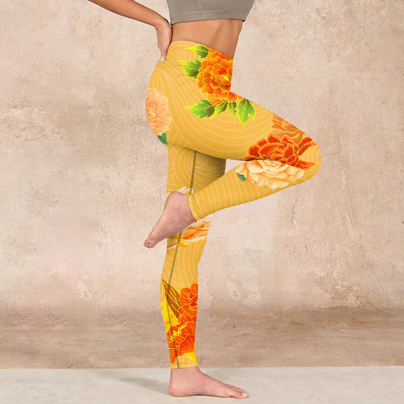 Buddha Stones Vibrant Rose Flowers Print Gym Leggings Women's Yoga Pants