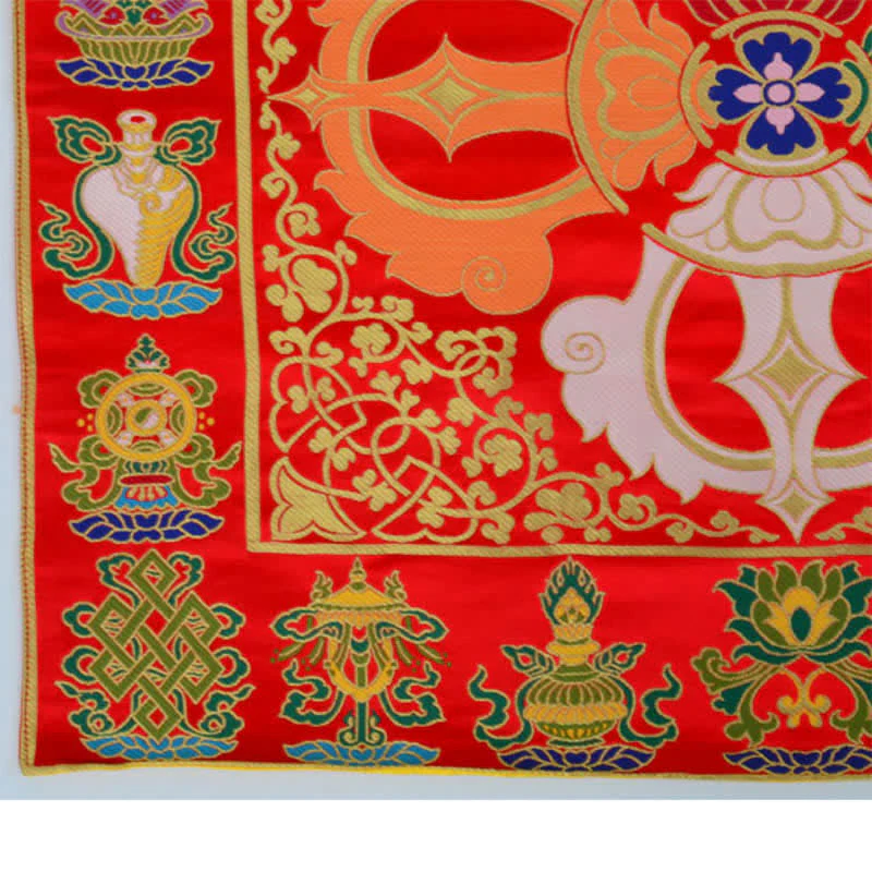 Buddha Stones Flower Endless Knot Prayer Altar Mat Healing Meditation 8 Auspicious Symbols Mat Table Runner
