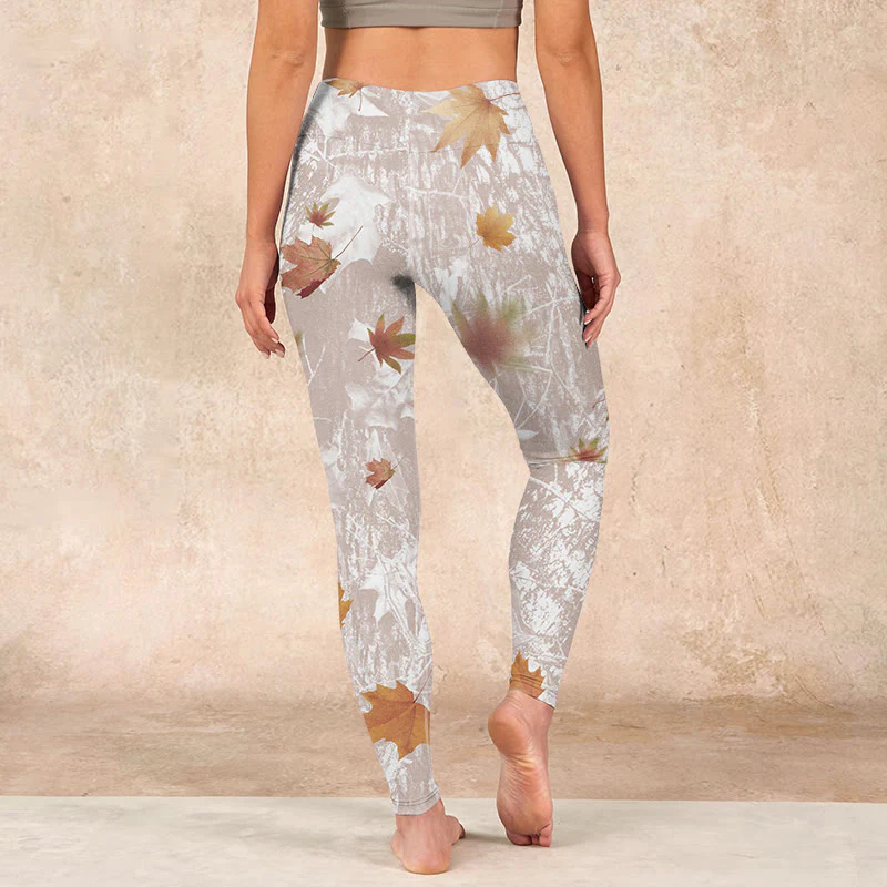 Buddha Stones Maple Leaves Branches Print Gym Leggings Women's Yoga Pants