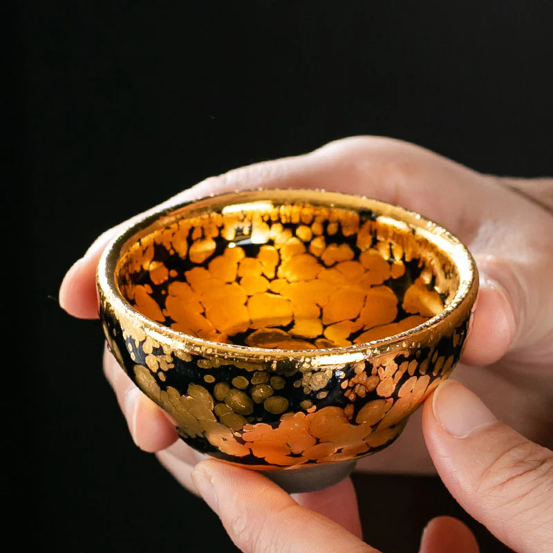 Buddha Stones 24K Gold Spot Pattern Chinese Jianzhan Ceramic Teacup Kung Fu Tea Cup Bowl With Gift Box
