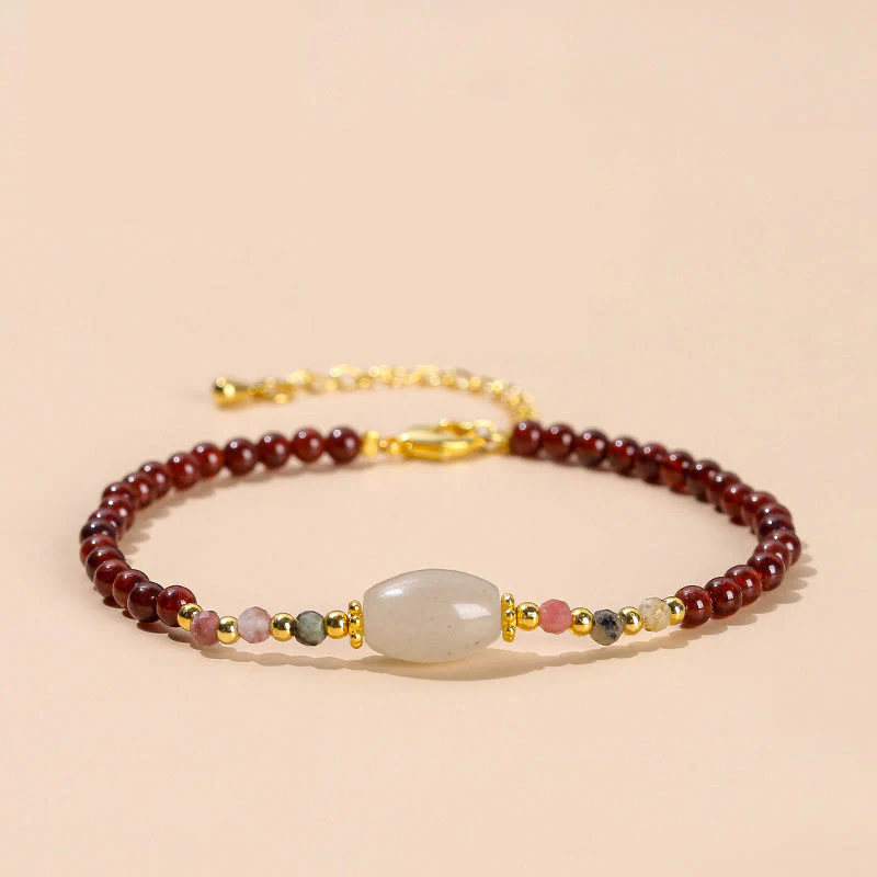 Buddha Stones Garnet Jade Tourmaline Bead Passion Bracelet