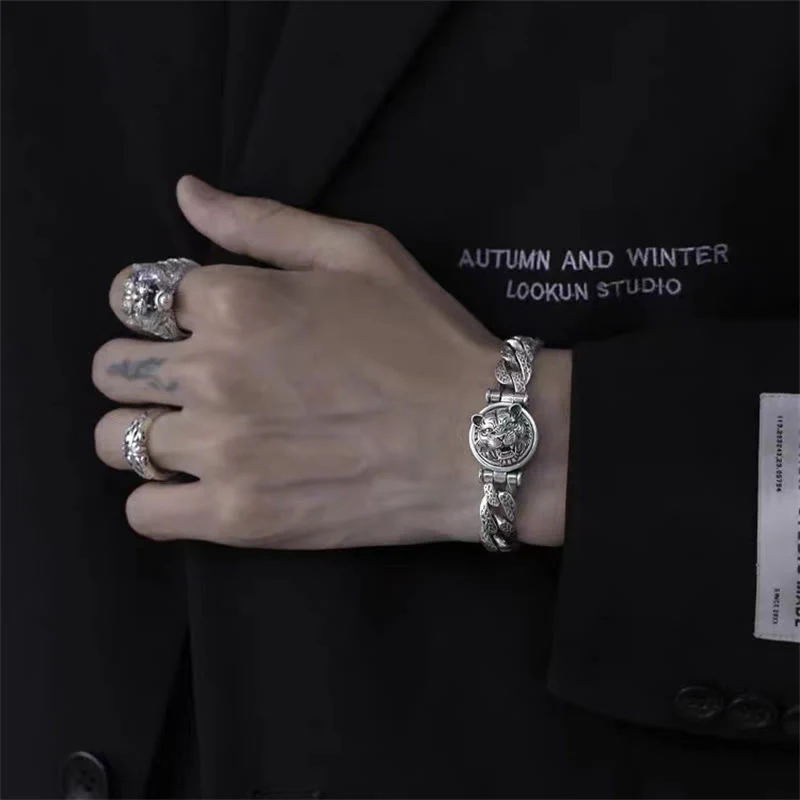 Buddha Stones Tiger Tang Dynasty Flower Design Engraved Luck Energy Bracelet