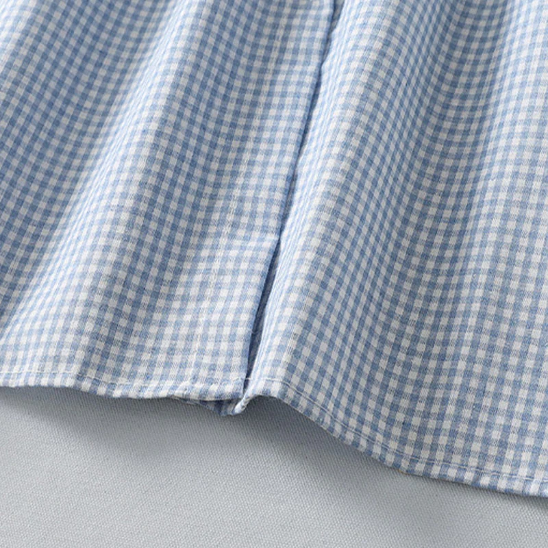 Buddha Stones Casual Plaid Pattern Long Lantern Sleeve Cotton Linen Midi Dress With Pockets