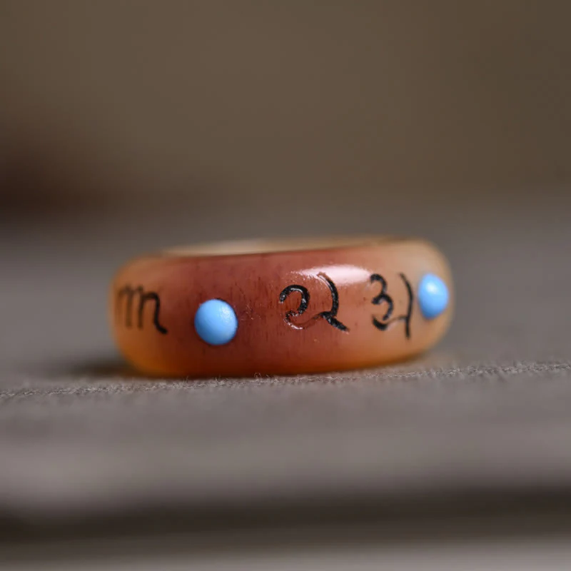 Buddha Stones Camel Bone Om Mani Padme Hum Carving Protection Ring