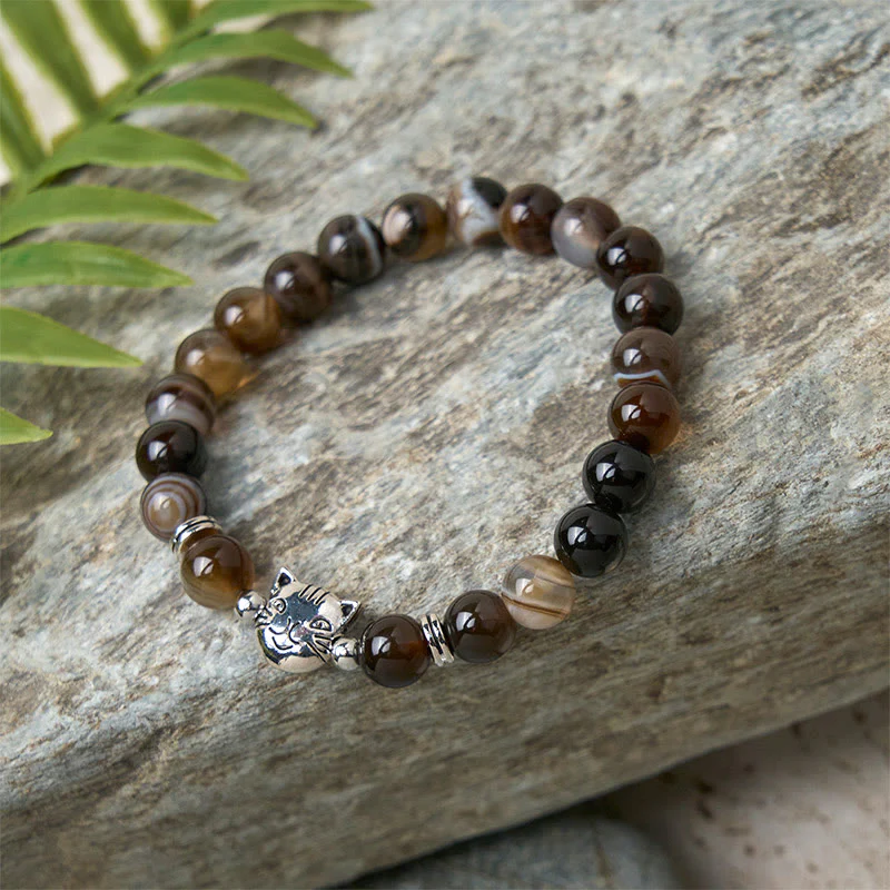 Buddha Stones Chocolate Siamese Cat Natural Brown Striped Agate Bead Stability Bracelet