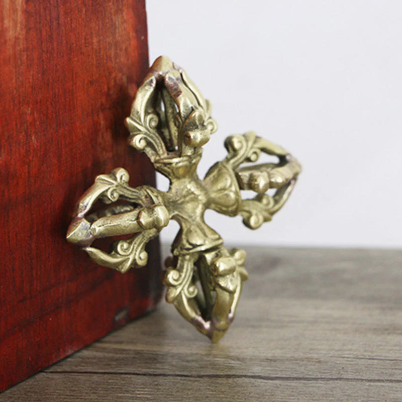 Buddha Stones Nepal Handmade 5 Prong Double Dorje Copper Strength Vajra