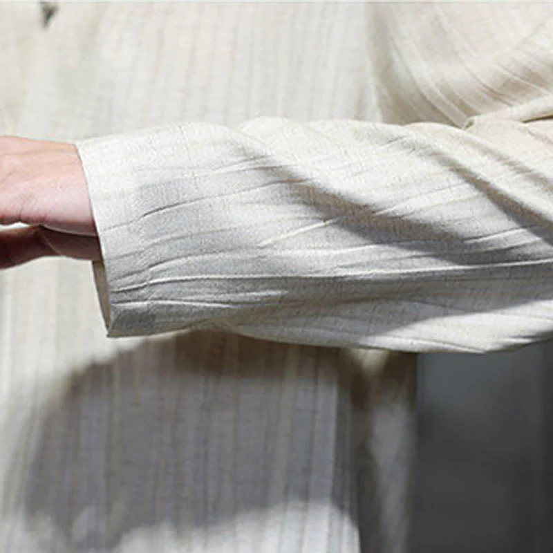 Buddha Stones Plain V-Neck Long Sleeve Men's Linen Shirt