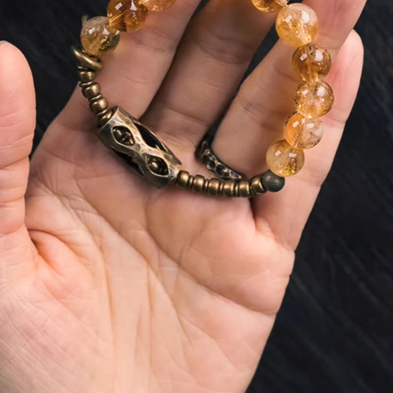 Buddha Stones Daily Retro 10mm Citrine Beads Protection Bracelet