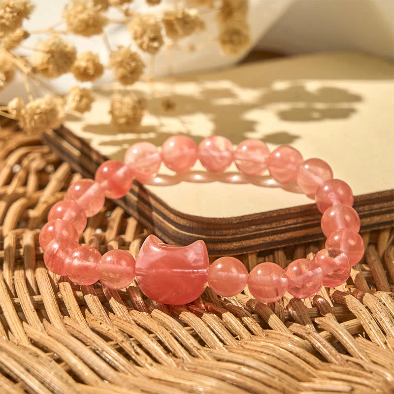 Buddha Stones Lovely Cat Head Red Agate Spiritual Beads Bracelet