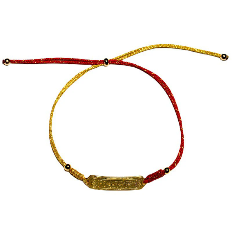Buddha Stones 14K Gold-plated Copper Amulet Protection Red Golden Rope Bracelet