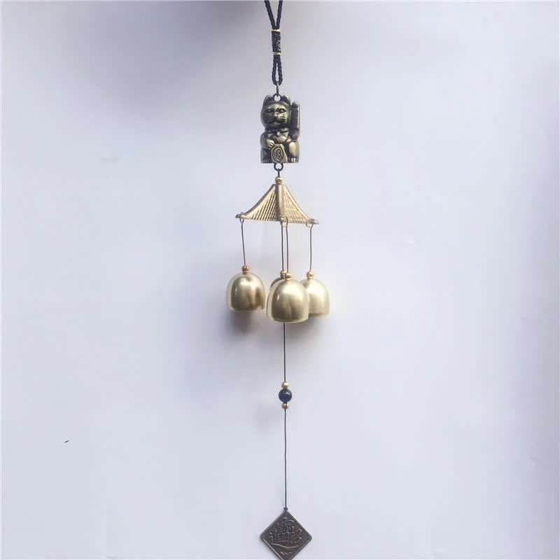 Buddha Stones Auspicious Wealth Cat Wall Hanging Chime Bell Copper Luck Handmade Home Decoration