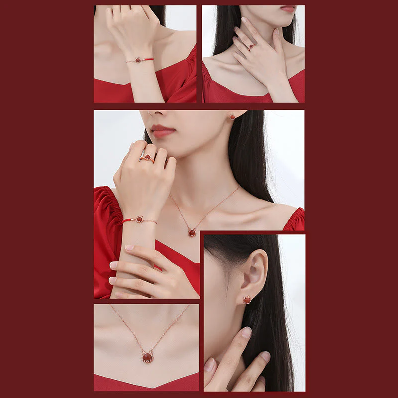 ❗❗❗A Flash Sale- Buddha Stones 925 Sterling Silver Year of the Dragon Cinnabar Red Agate Dragon Protection Bracelet Necklace Pendant Earrings Ring