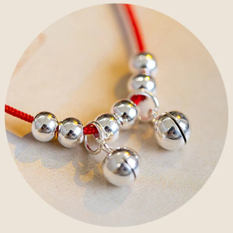 Buddha Stones 925 Sterling Silver Red String Braid Bell Charm Anklet