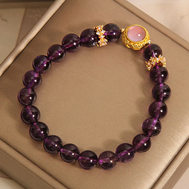 Buddha Stones Natural Amethyst Strawberry Quartz Beads Healing Bracelet