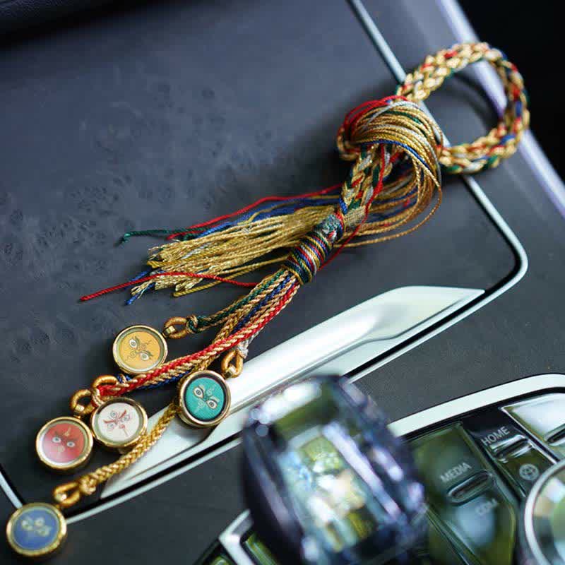 Buddha Stones Tibet Handmade Five God Of Wealth Thangka Protection Wall Car Hanging Decoration