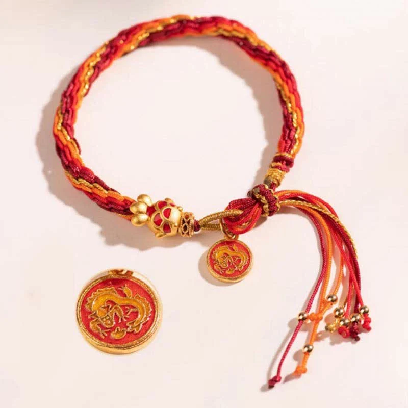 Buddha Stones Chinese Zodiac Handmade Koi Fish String Protection Reincarnation Knot Braid Bracelet
