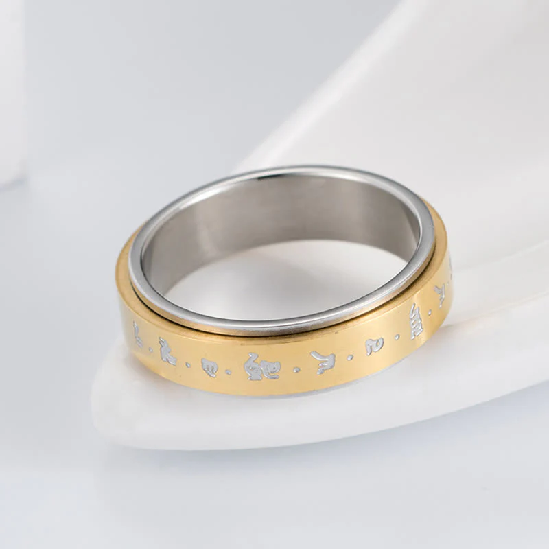 Buddha Stones Mantra Titanium Steel Balance Rotatable Ring