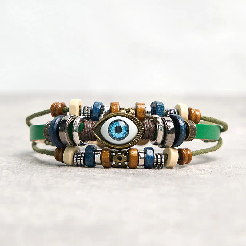 Buddha Stones Tibetan Evil Eye Leather Adjustable Protection Bracelet