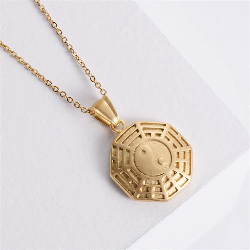 Buddha Stones Bagua Yin Yang Titanium Steel Balance Necklace Chain Pendant