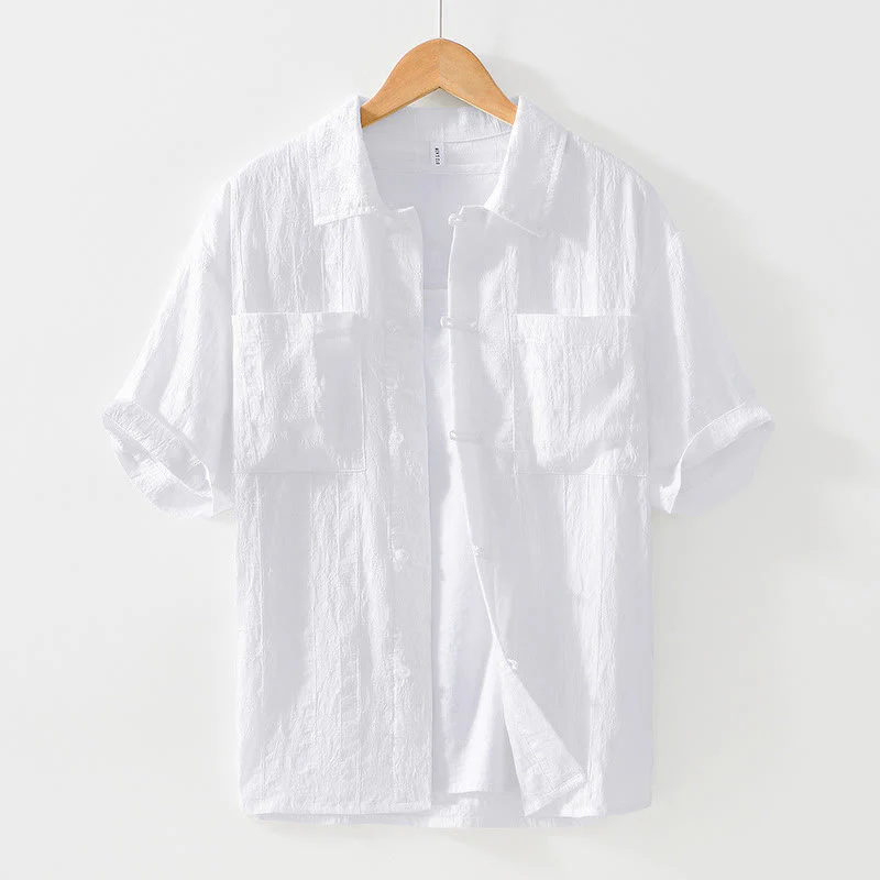 Buddha Stones Commute Plain Buttons Men's Short Sleeve Shirt With Pockets