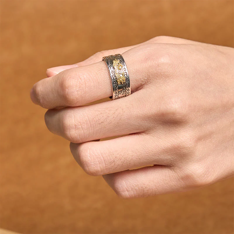 Buddha Stones Dragon Pattern Heart Sutra Copper Strength Ring