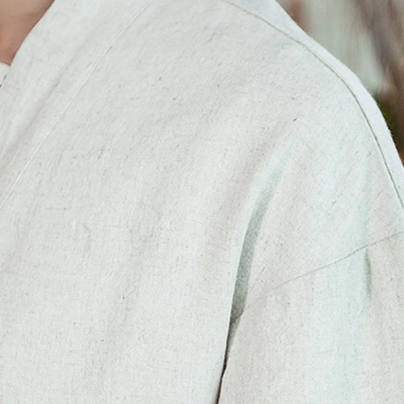 Buddha Stones Ethnic Printing Patchwork Design Open Front Jacket Cotton Linen Men's Kimono