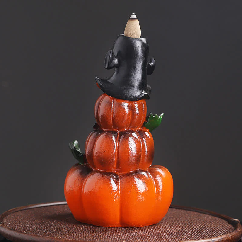 Buddha Stones Halloween Pumpkins Ghost Resin Backflow Smoke Fountain Incense Burner Decoration