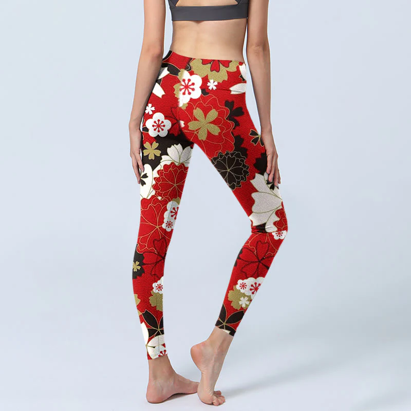 Buddha Stones Cherry Blossom Petals Pattern Print Gym Leggings Women's Yoga Pants