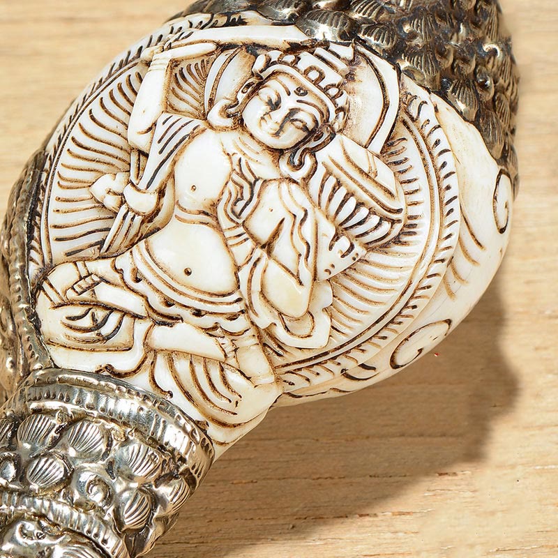 Buddha Stones Tibetan Handmade Engraved Shankha Buddha Conch Shell Wealth Positive Decoration