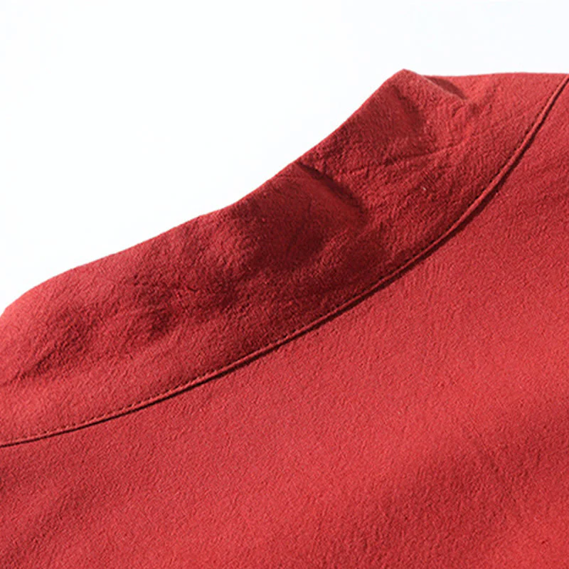 Buddha Stones Embroidery Flying White Cranes Cotton Linen Open Front Jacket Men's Kimono