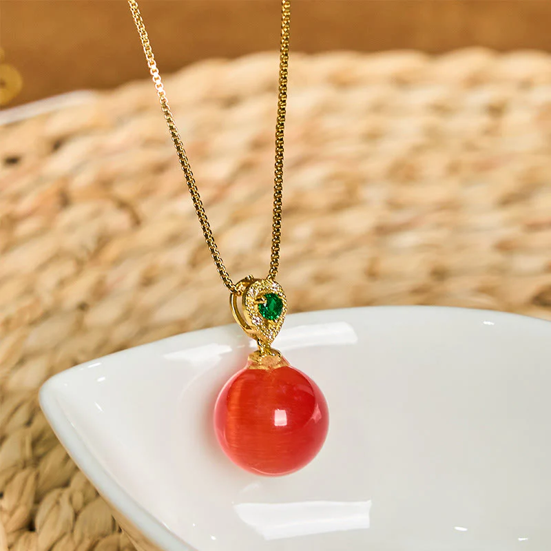 Buddha Stones Cat's Eye Round Ball Confidence Necklace Pendant