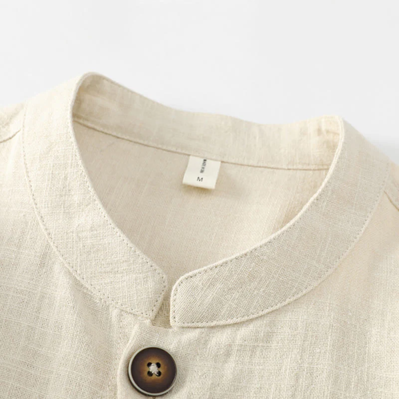 Buddha Stones Men's Button Ramie Linen Cotton Fleece Lined Jacket Shirt With Pockets