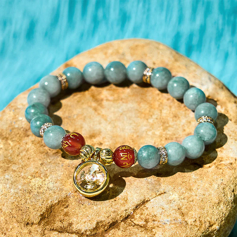 Buddha Stones Natural Green Jade Om Mani Padme Hum Cyclone Charm Luck Bracelet