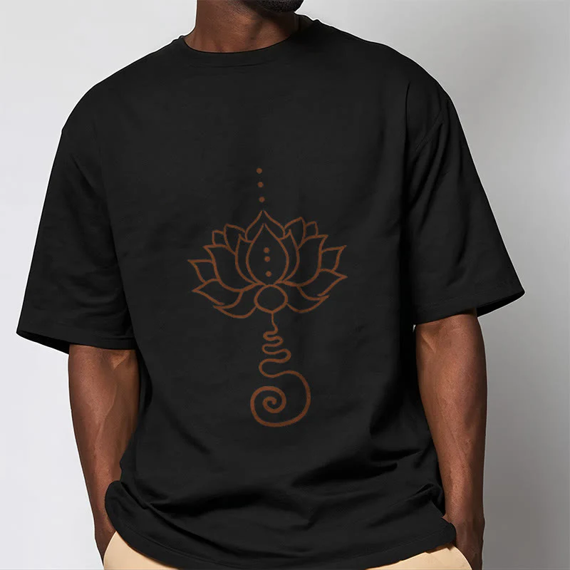 Buddha Stones Casual Lotus Design Cotton Tee T-shirt