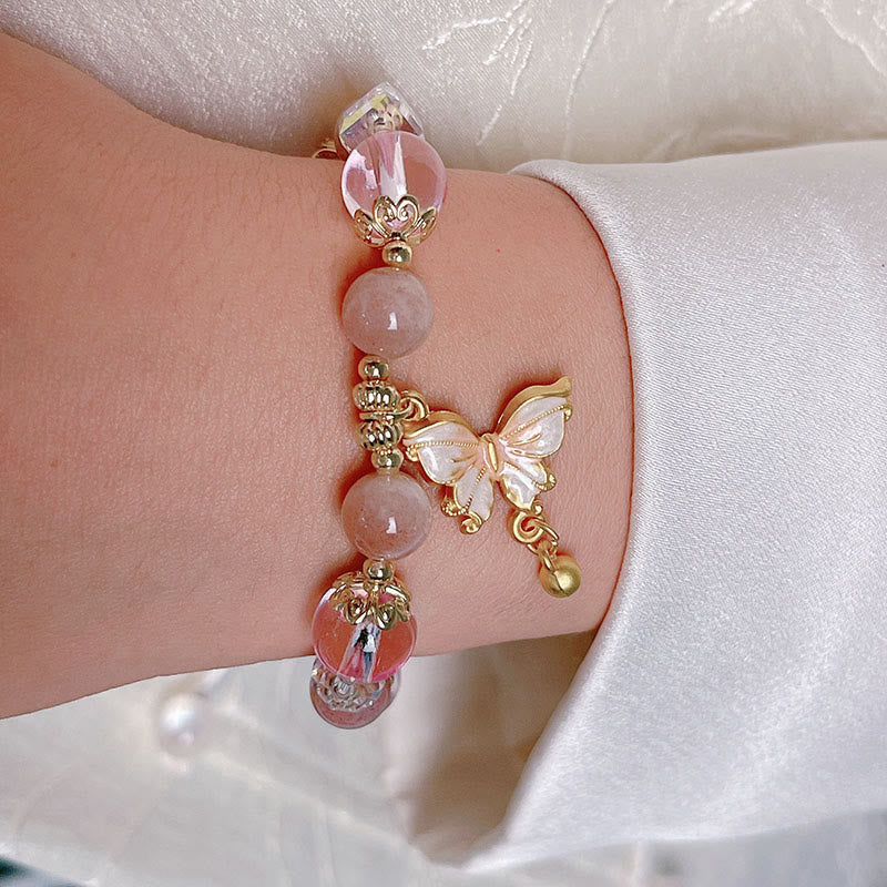 Buddha Stones Natural Amethyst Sun Stone Butterfly Peace Bracelet