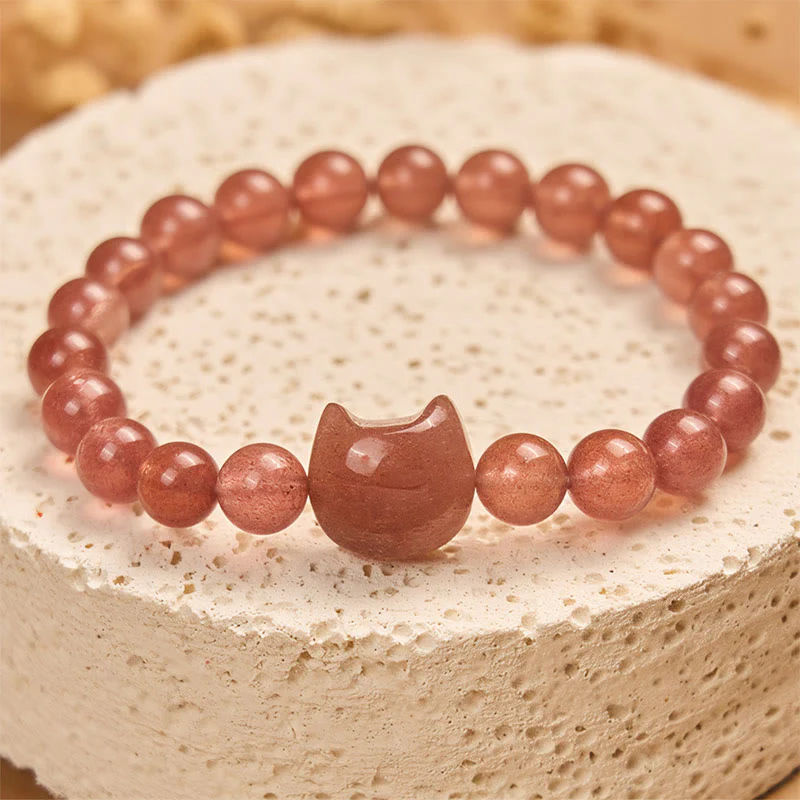 Buddha Stones Natural Strawberry Quartz Cat Healing Positive Bracelet