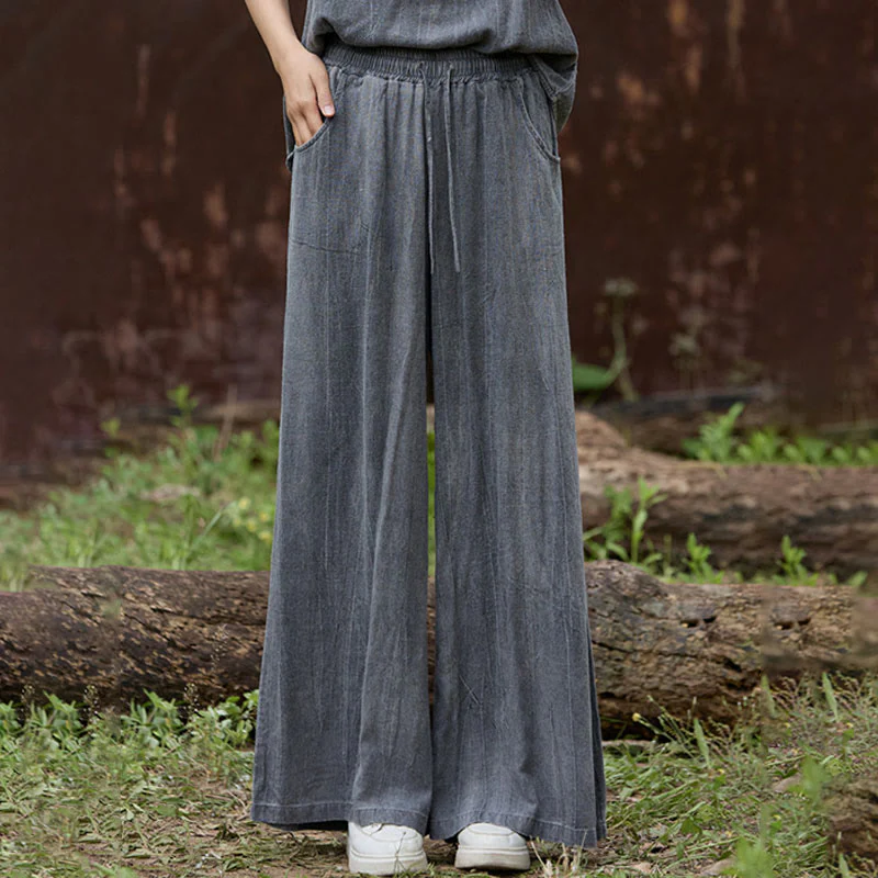 Buddha Stones Casual Tie-Dye Women's Linen Wide Leg Pants With Pockets