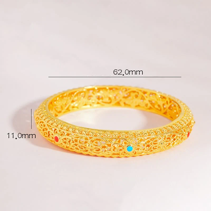 Buddha Stones Copper Plated Gold Flowers Vine Pattern Luck Bracelet Bangle 2.44 IN (62 MM)
