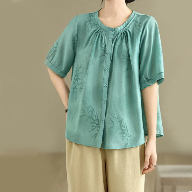 Buddha Stones 2pcs Casual Women's Short Sleeve Shirt Harem Pants Meditation Clothing Set