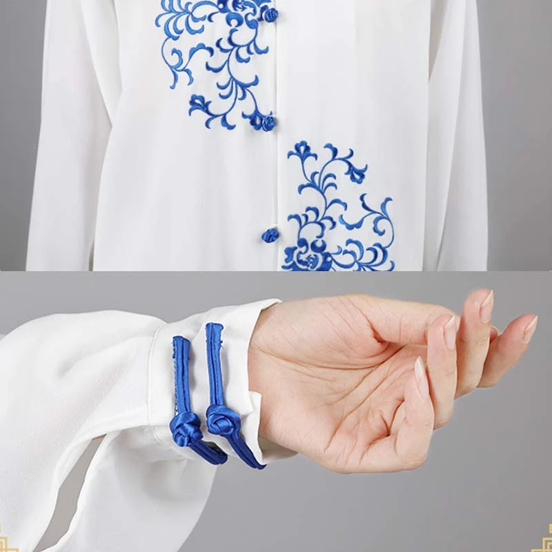 Buddha Stones Flower Embroidery Meditation Prayer Spiritual Zen Tai Chi Qigong Practice Unisex Clothing Set