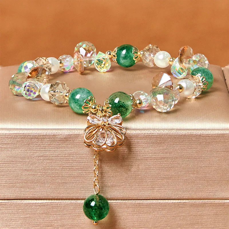 Buddha Stones Natural Strawberry Quartz Pearl Shell Positive Bracelet