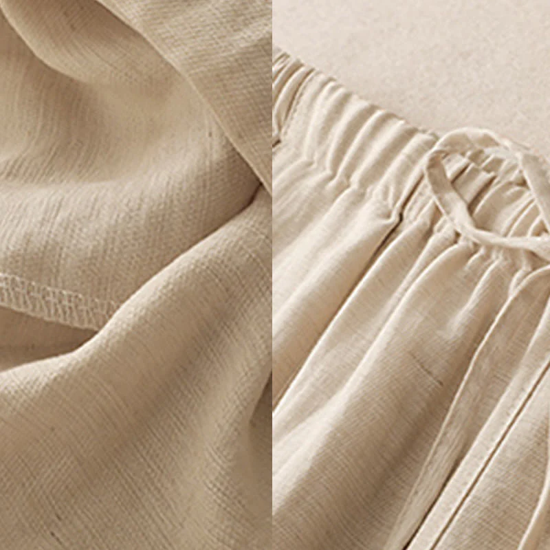 Buddha Stones Summer Drawstring Design Women's Wide Leg Pants With Pockets