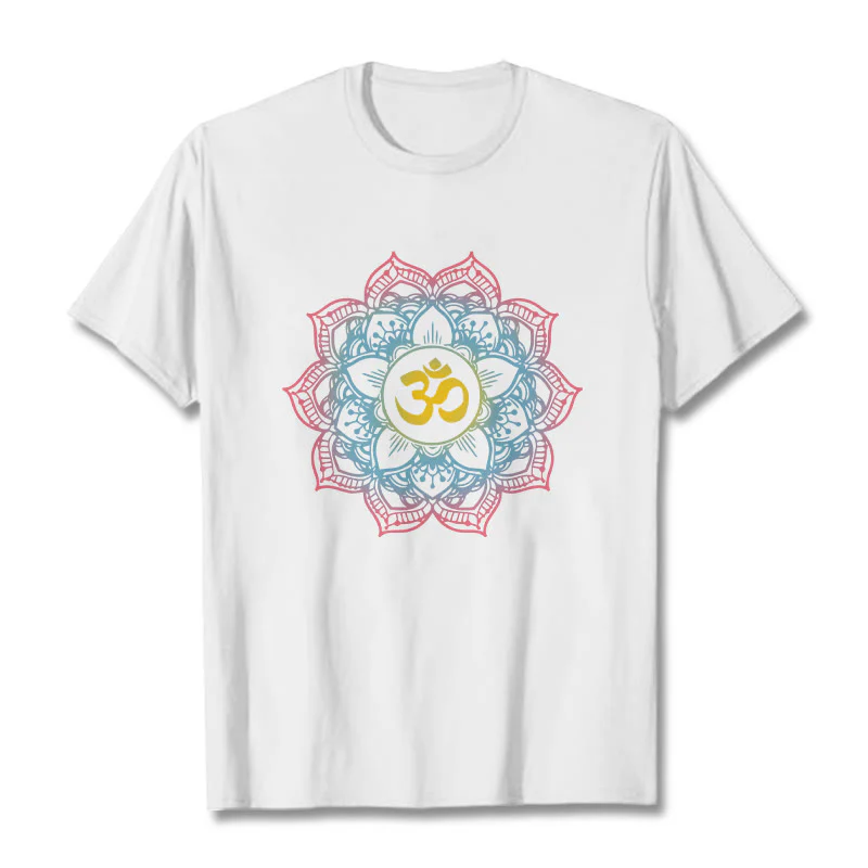 Buddha Stones Lotus-shaped Mandala OM Symbol Design Tee T-shirt